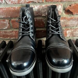 Bruno Marc Side Zipper Motorcycle Combat Black Leather Men's Boots